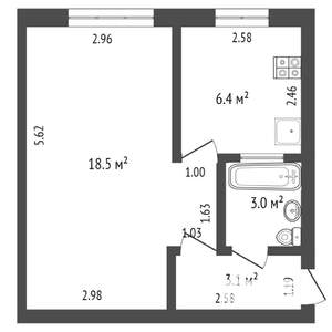 1-к квартира, на длительный срок, 33м2, 4/5 этаж