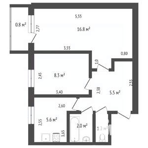 2-к квартира, на длительный срок, 40м2, 4/5 этаж