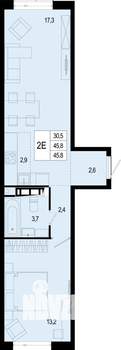 2-к квартира, строящийся дом, 46м2, 2/8 этаж