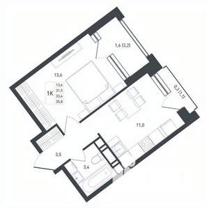 1-к квартира, строящийся дом, 33м2, 8/8 этаж