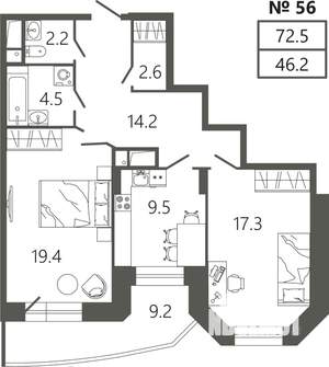 2-к квартира, вторичка, 73м2, 8/17 этаж