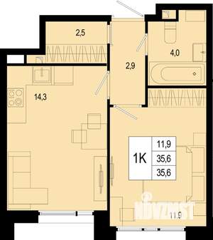 1-к квартира, вторичка, 36м2, 1/8 этаж