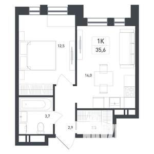 1-к квартира, вторичка, 36м2, 2/8 этаж