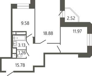 2-к квартира, вторичка, 62м2, 3/17 этаж