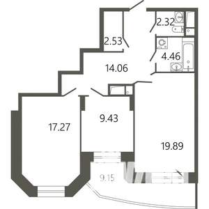 2-к квартира, строящийся дом, 73м2, 8/17 этаж