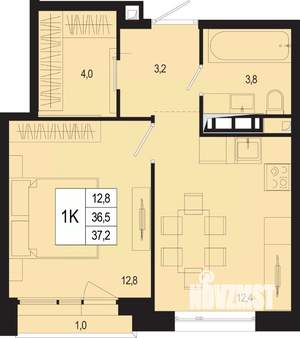 1-к квартира, вторичка, 37м2, 2/8 этаж