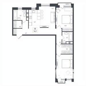 3-к квартира, вторичка, 75м2, 5/8 этаж