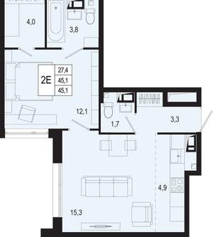 2-к квартира, вторичка, 45м2, 3/8 этаж