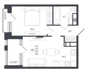 1-к квартира, вторичка, 41м2, 6/8 этаж