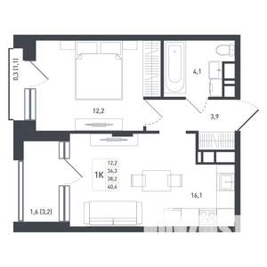 1-к квартира, вторичка, 41м2, 5/8 этаж