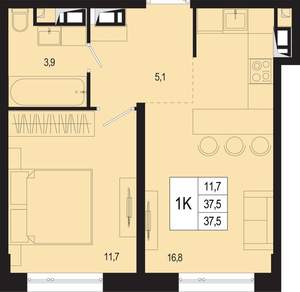 1-к квартира, вторичка, 38м2, 3/8 этаж