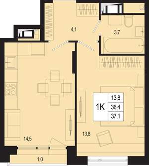 1-к квартира, вторичка, 36м2, 3/8 этаж