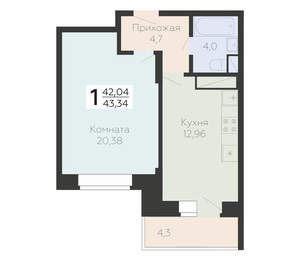 1-к квартира, вторичка, 44м2, 11/22 этаж