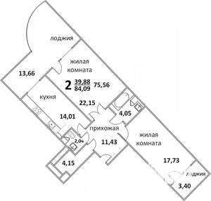 2-к квартира, вторичка, 84м2, 14/20 этаж