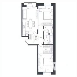 2-к квартира, строящийся дом, 61м2, 5/8 этаж