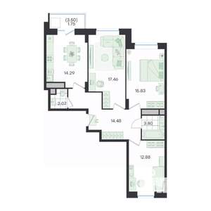 3-к квартира, вторичка, 83м2, 3/23 этаж