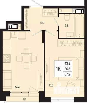 1-к квартира, вторичка, 37м2, 6/8 этаж