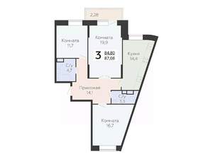 3-к квартира, вторичка, 87м2, 15/22 этаж