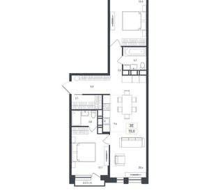 Студия квартира, вторичка, 70м2, 6/8 этаж