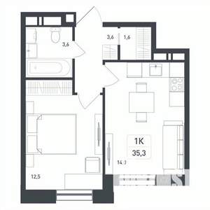 Студия квартира, строящийся дом, 35м2, 5/8 этаж