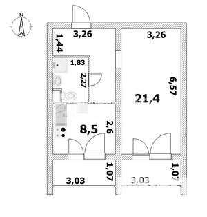 1-к квартира, вторичка, 43м2, 1/6 этаж