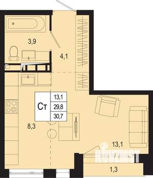 Студия квартира, строящийся дом, 30м2, 5/8 этаж