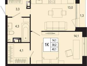 Студия квартира, вторичка, 39м2, 8/8 этаж