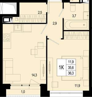 Студия квартира, вторичка, 36м2, 6/8 этаж