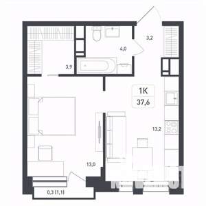 1-к квартира, вторичка, 38м2, 2/8 этаж