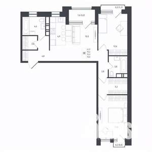 3-к квартира, строящийся дом, 76м2, 5/8 этаж