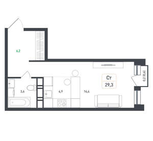 Студия квартира, вторичка, 29м2, 6/8 этаж