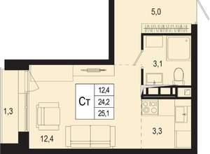 Студия квартира, вторичка, 24м2, 6/8 этаж