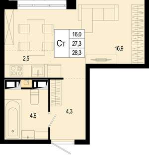 Студия квартира, вторичка, 28м2, 4/8 этаж