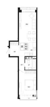 Студия квартира, строящийся дом, 46м2, 4/8 этаж