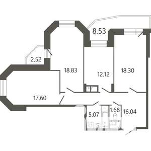 3-к квартира, строящийся дом, 93м2, 9/17 этаж