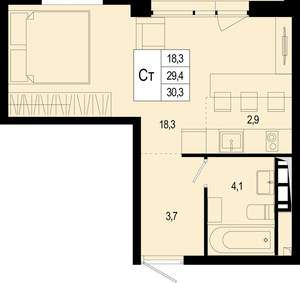 Студия квартира, вторичка, 29м2, 5/8 этаж