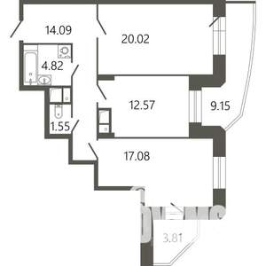 2-к квартира, строящийся дом, 75м2, 16/17 этаж