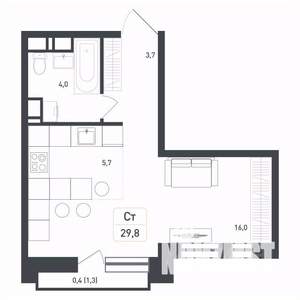 Студия квартира, вторичка, 30м2, 4/8 этаж