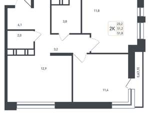 2-к квартира, вторичка, 52м2, 6/8 этаж