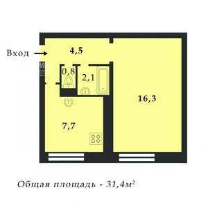 1-к квартира, вторичка, 31м2, 1/5 этаж