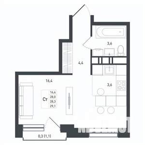 Студия квартира, вторичка, 30м2, 5/8 этаж