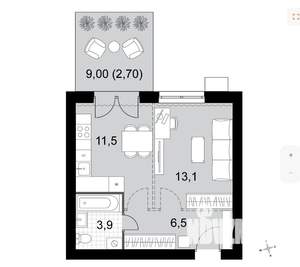 1-к квартира, вторичка, 38м2, 1/4 этаж