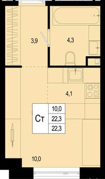 Студия квартира, вторичка, 22м2, 1/8 этаж