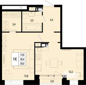 1-к квартира, вторичка, 38м2, 6/8 этаж