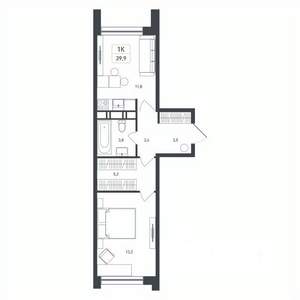 1-к квартира, строящийся дом, 40м2, 1/8 этаж