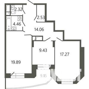 2-к квартира, строящийся дом, 73м2, 8/17 этаж