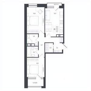 Студия квартира, строящийся дом, 60м2, 7/8 этаж