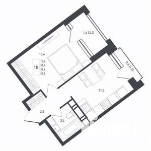 1-к квартира, строящийся дом, 33м2, 8/8 этаж