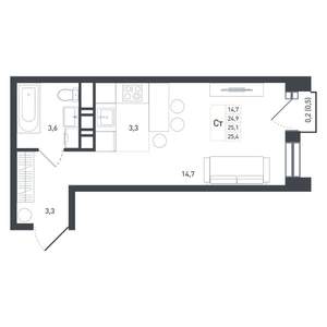 Студия квартира, вторичка, 26м2, 6/8 этаж