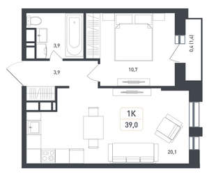 1-к квартира, вторичка, 39м2, 6/8 этаж